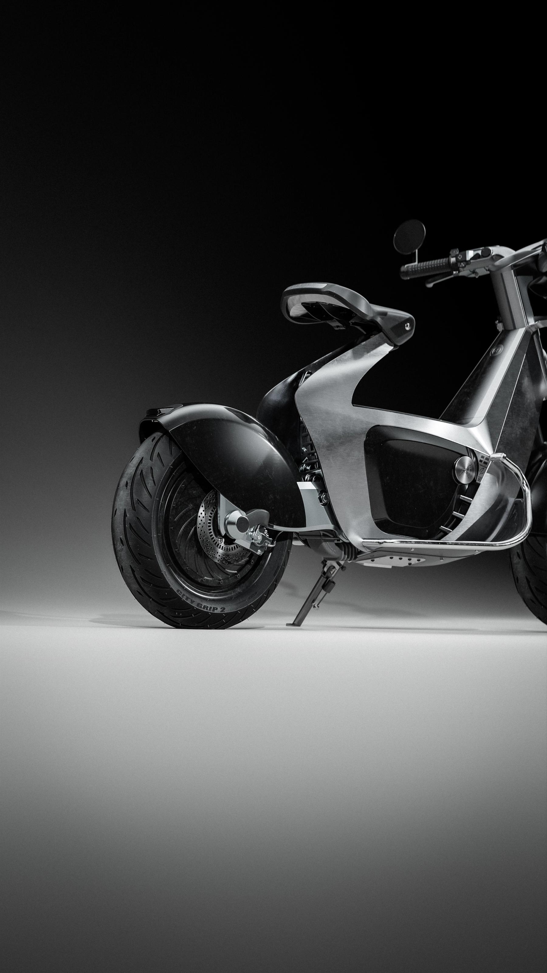 Rear wheel, folded steel frame and drive assembly of the STILRIDE 1