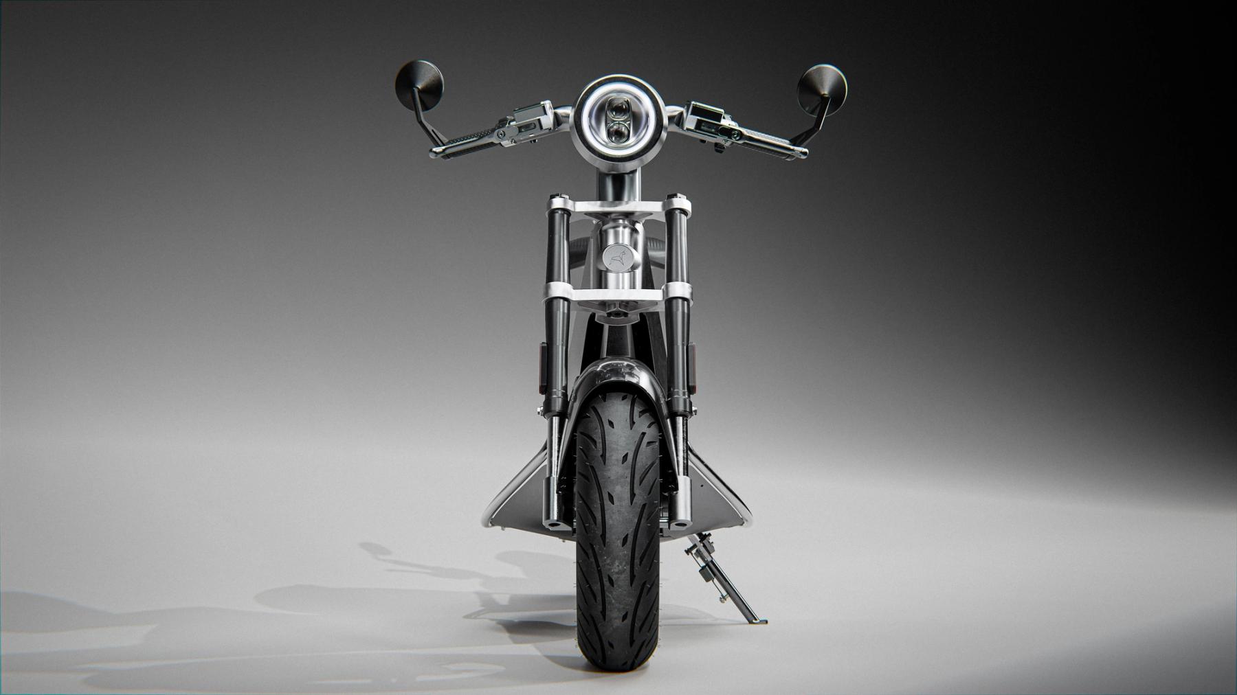 Front view of the STILRIDE 1 showing its integrated handlebar and frame